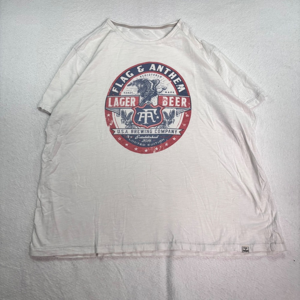 Vintage Single Stitch Flag & Anthem Beer Graphic T Shirt White XL Americana Tee
